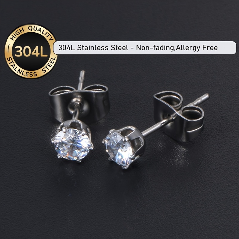 Men's Y2K Style 304L Stainless Steel Stud Earrings, Sparkling